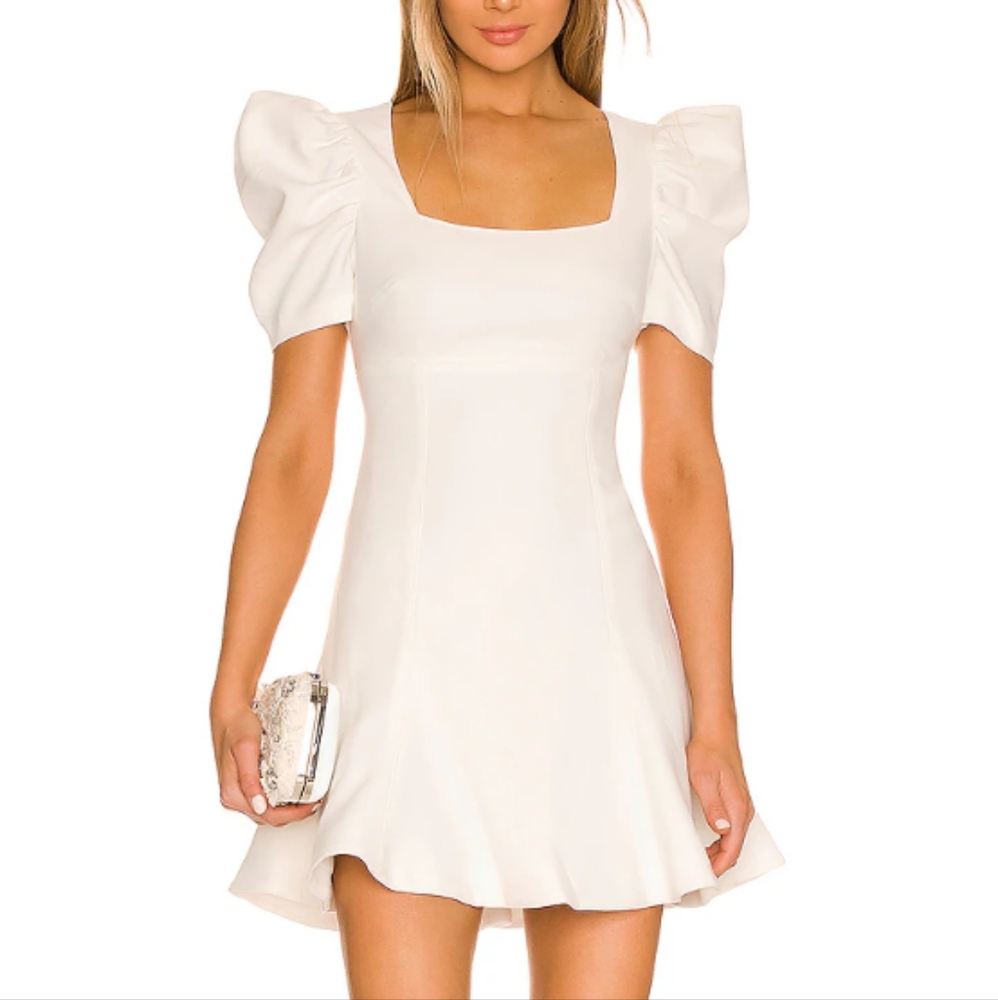 Likely White Off-Shoulder Ruffled Mini Dress